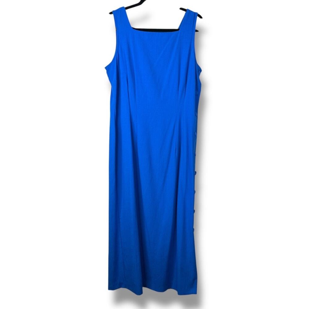 VTG Kathie Lee Collection Vintage Royal Blue Square Neck Full Button Down Dress
